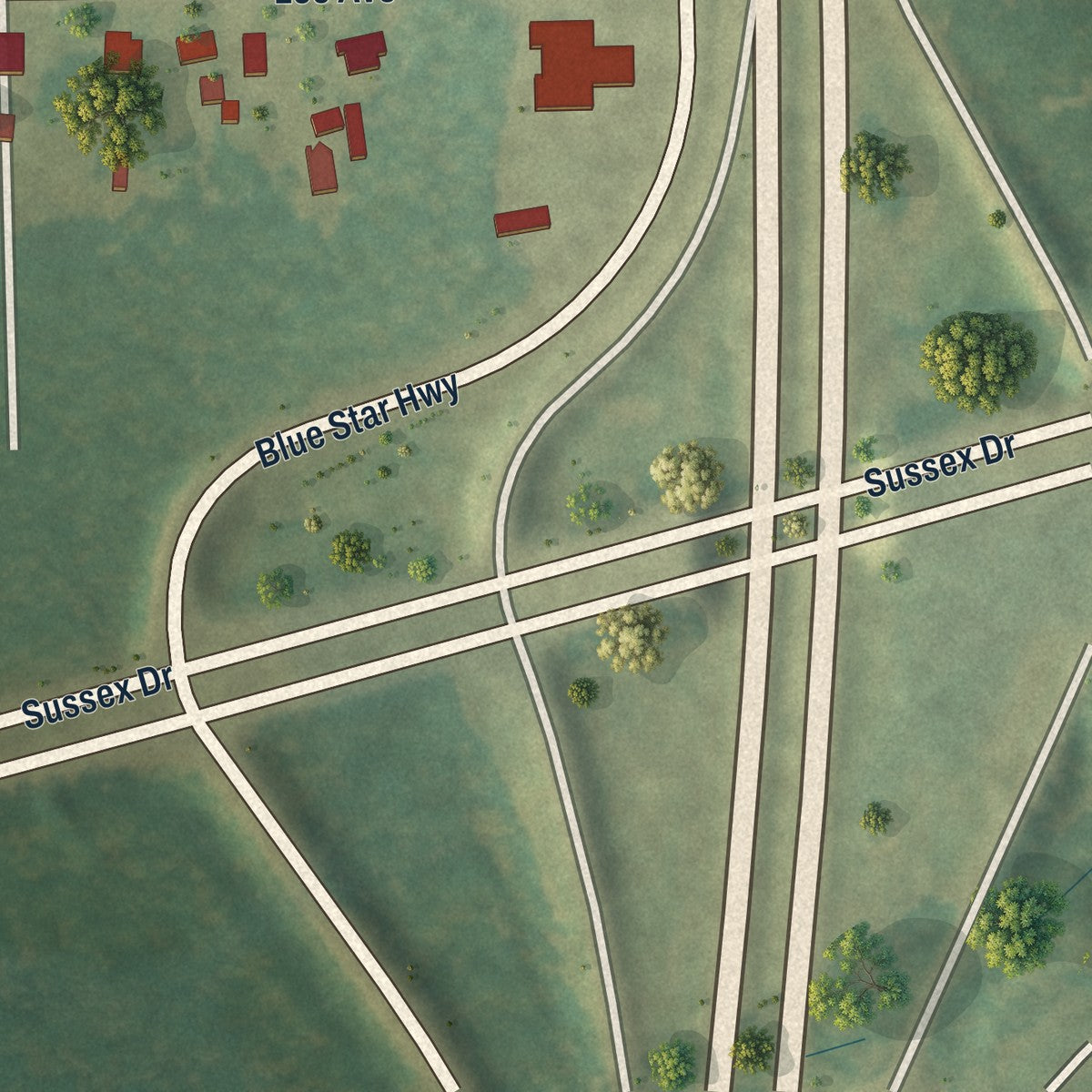 Second close-up of the map of Stony Creek, Virginia print showing more streets and buildings