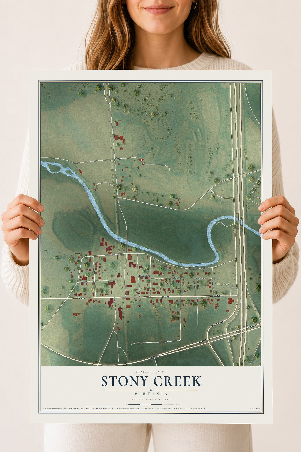 Map of Stony Creek, Virginia, 18 x 24 inch unframed archival matte print