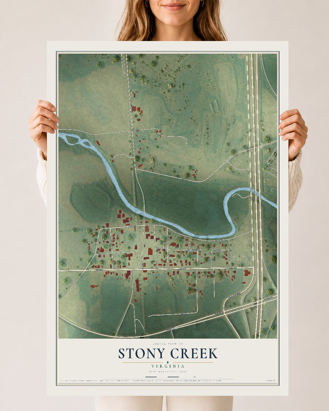 Map of Stony Creek, Virginia, 24 x 36 inch unframed archival matte print