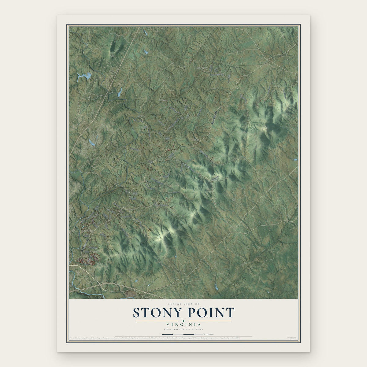 Stony Point, Virginia map print, the full design