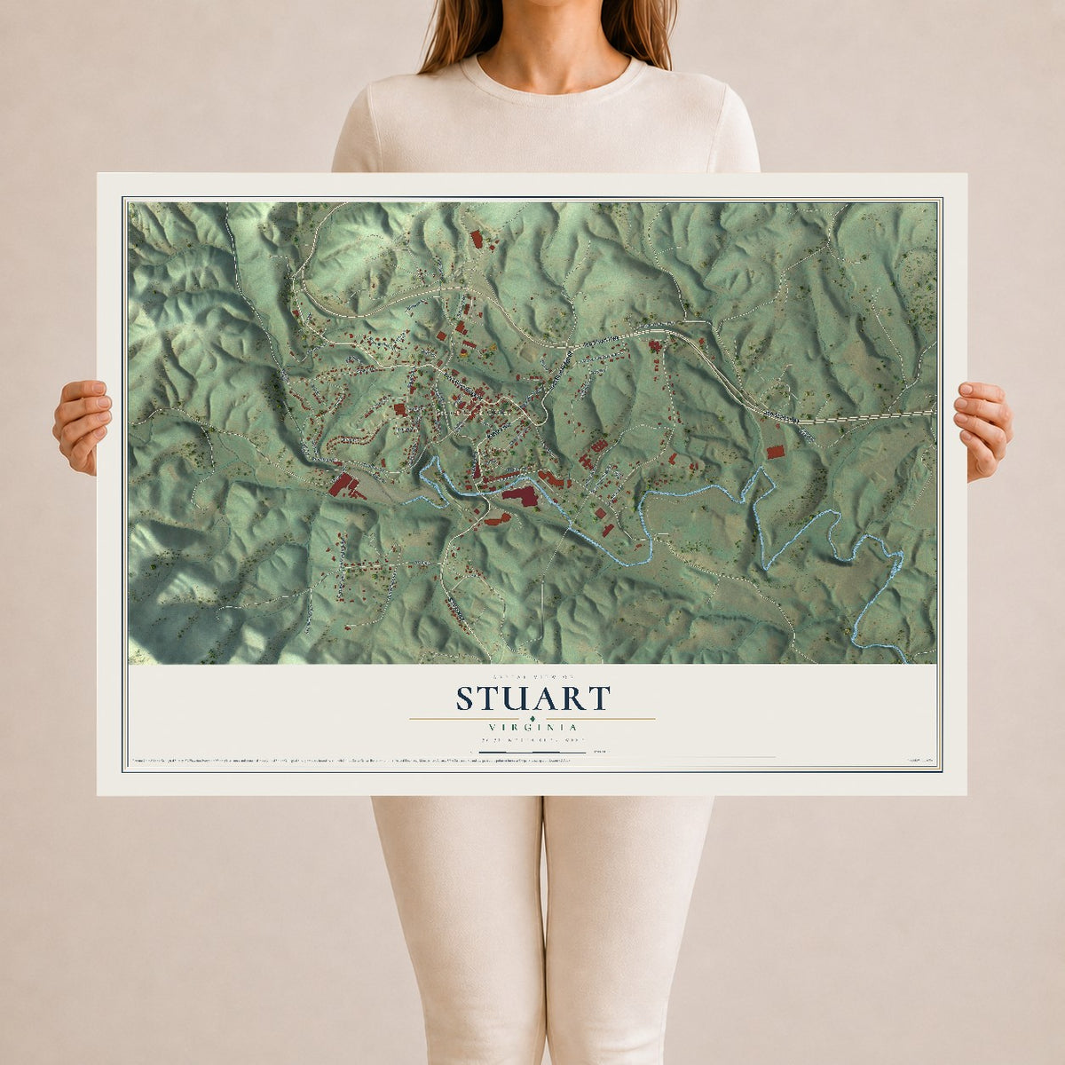 Map of Stuart, Virginia, 24 x 36 inch unframed archival matte print