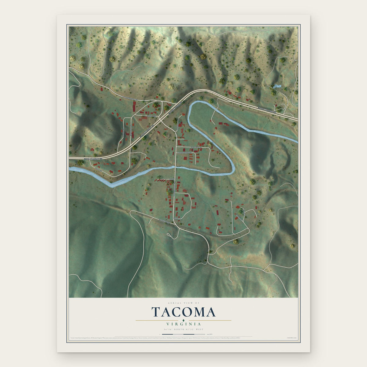 Tacoma, Virginia map print, the full design