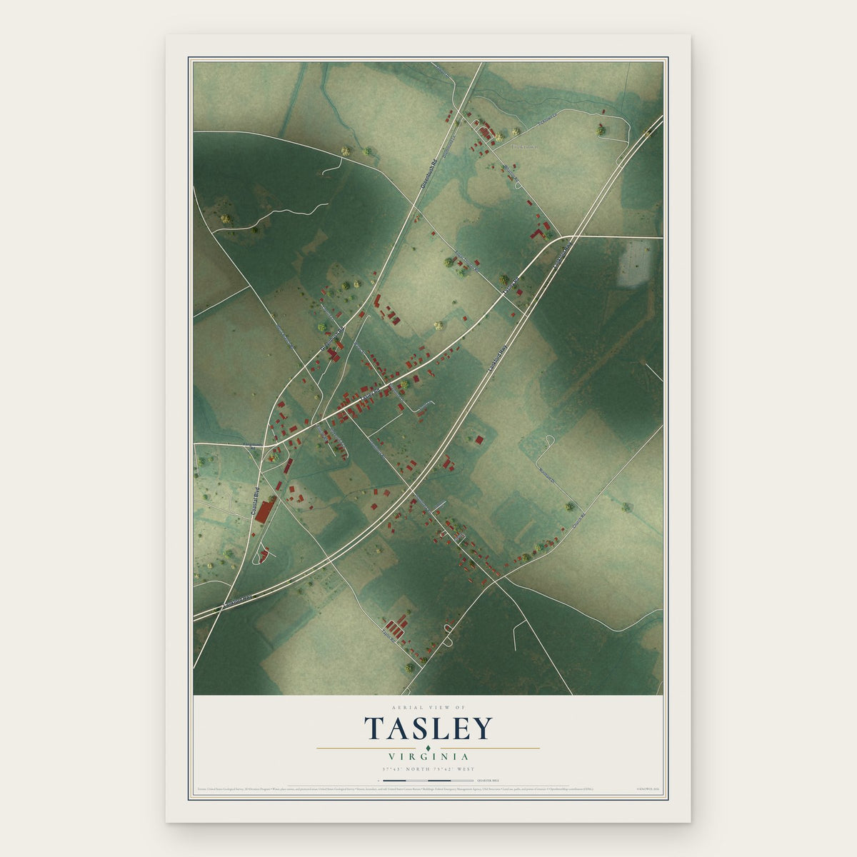 Tasley, Virginia map print, the full design