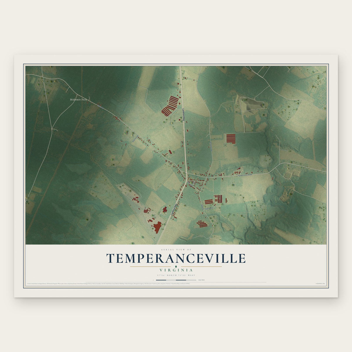 Temperanceville, Virginia map print, the full design