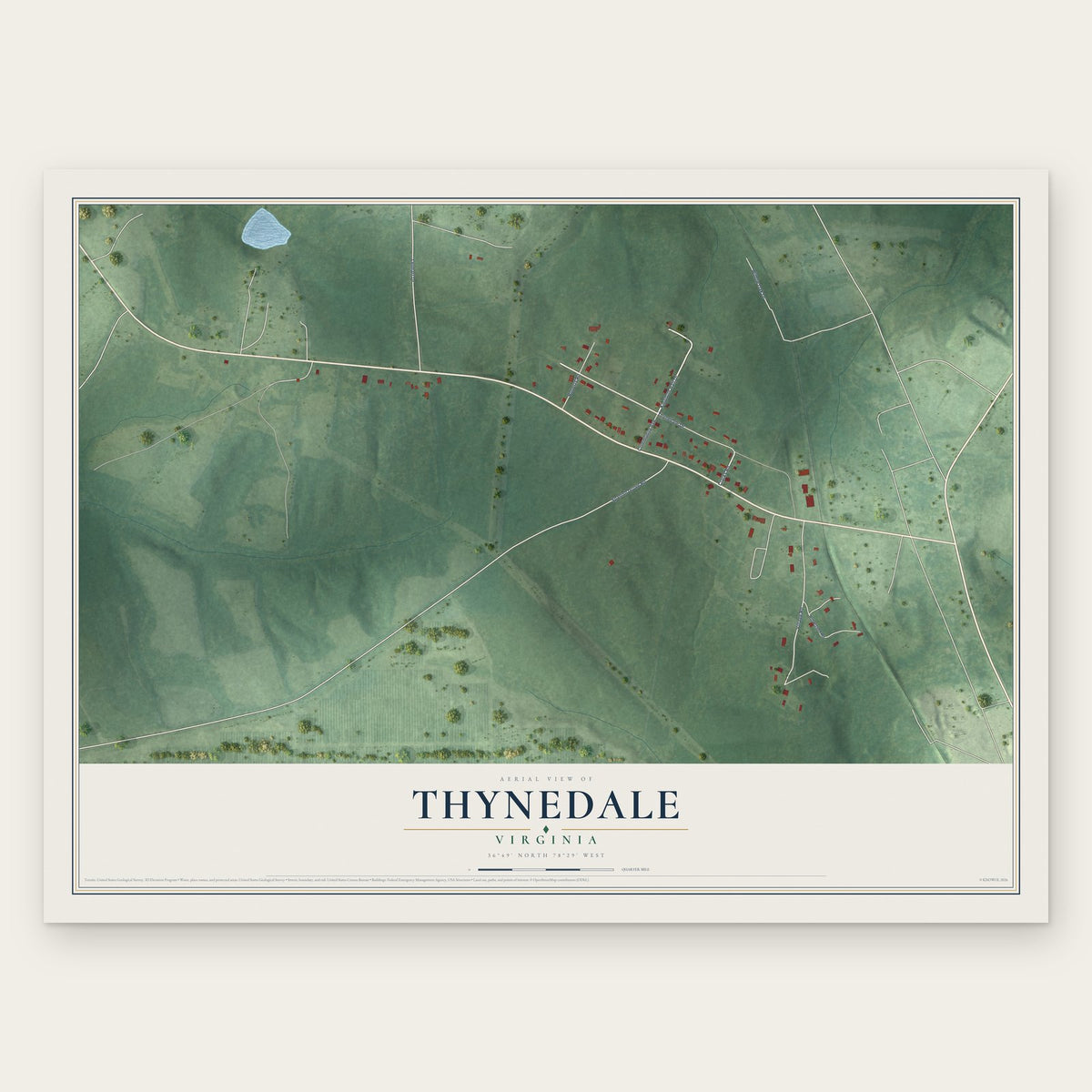Thynedale, Virginia map print, the full design