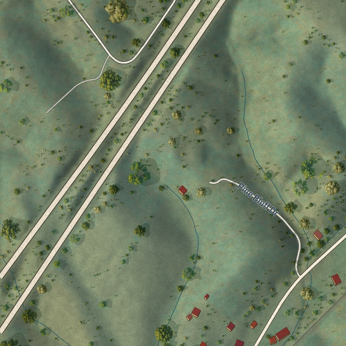 Second close-up of the map of Troutville, Virginia print showing more streets and buildings