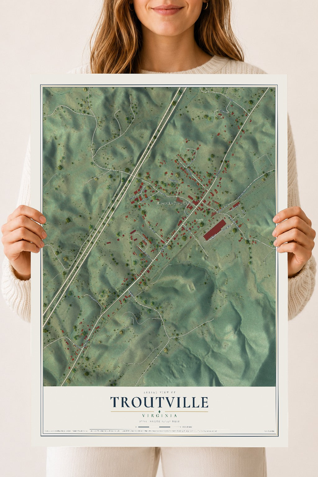 Map of Troutville, Virginia, 18 x 24 inch unframed archival matte print