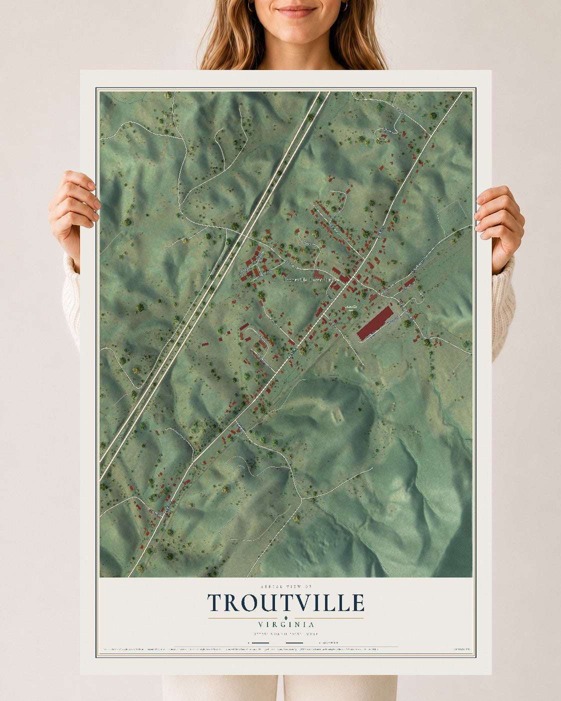 Map of Troutville, Virginia, 24 x 36 inch unframed archival matte print