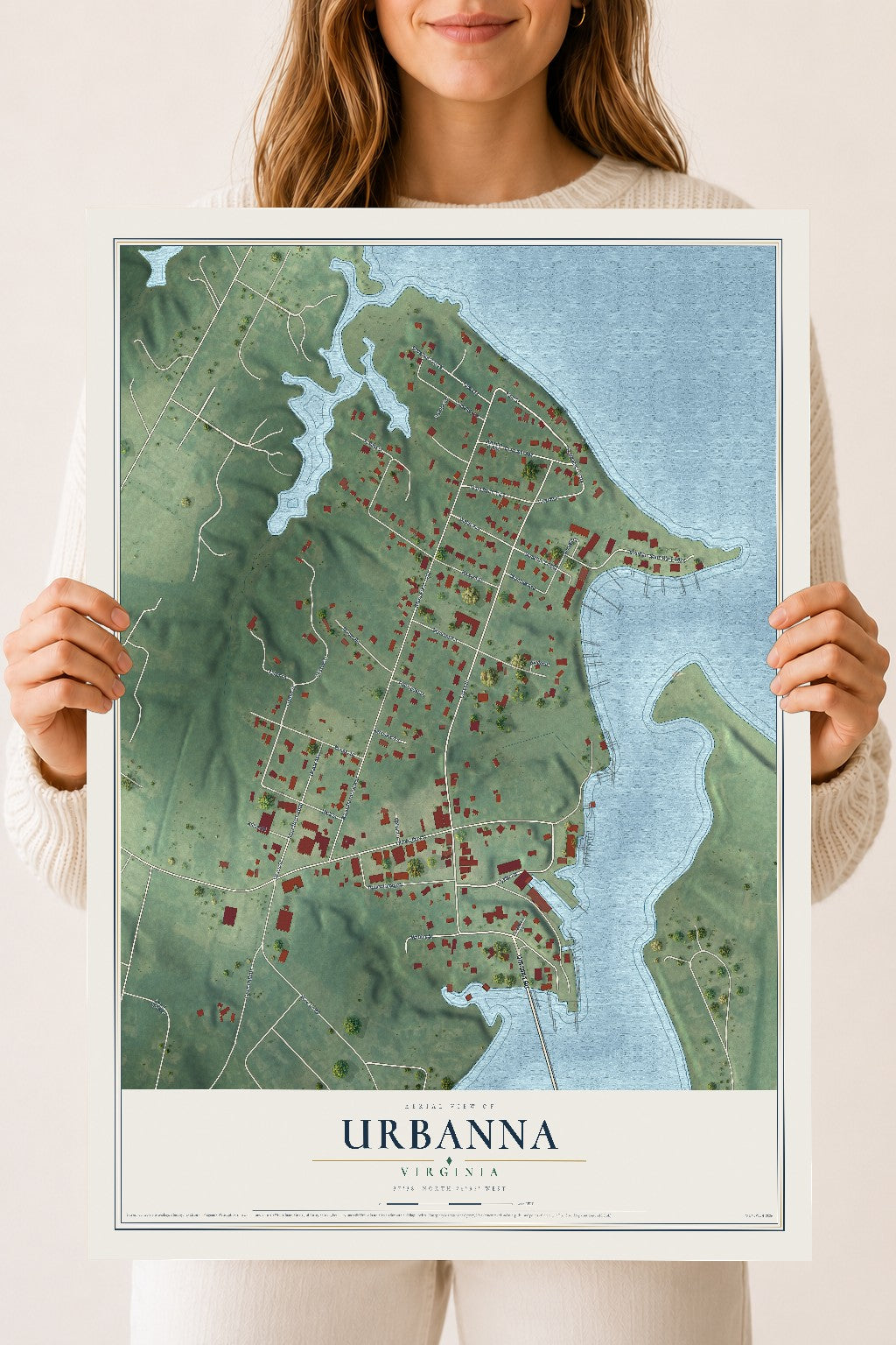 Map of Urbanna, Virginia, 18 x 24 inch unframed archival matte print