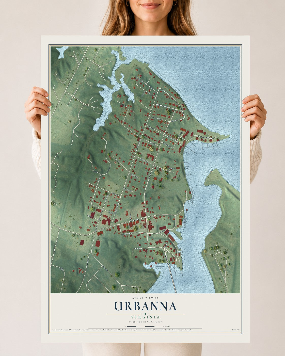 Map of Urbanna, Virginia, 24 x 36 inch unframed archival matte print