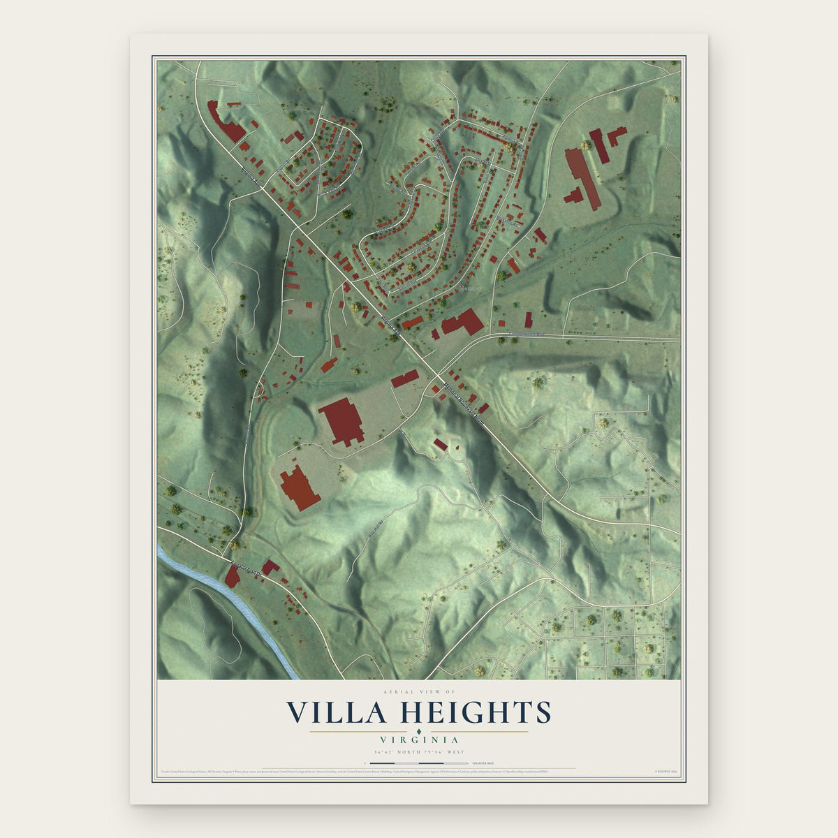 Villa Heights, Virginia map print, the full design