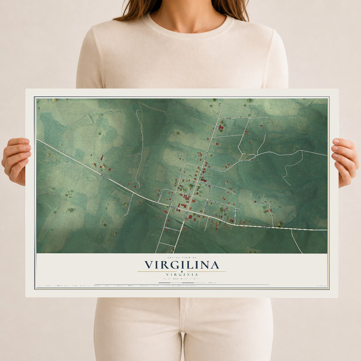 Map of Virgilina, Virginia, 12 x 18 inch unframed archival matte print