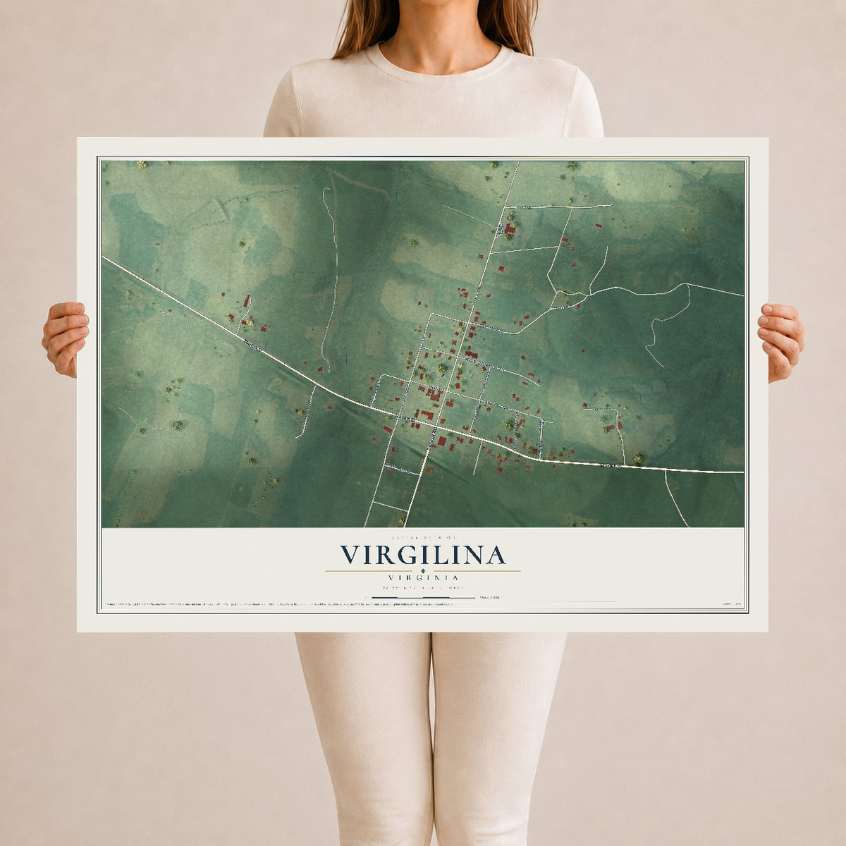 Map of Virgilina, Virginia, 24 x 36 inch unframed archival matte print