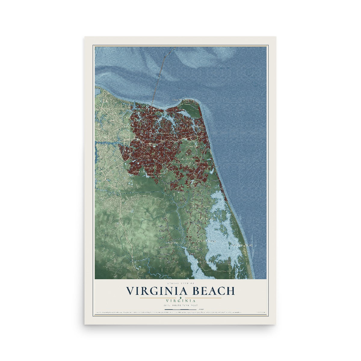 Map of Virginia Beach, Virginia, 12 x 18 inch unframed archival matte print