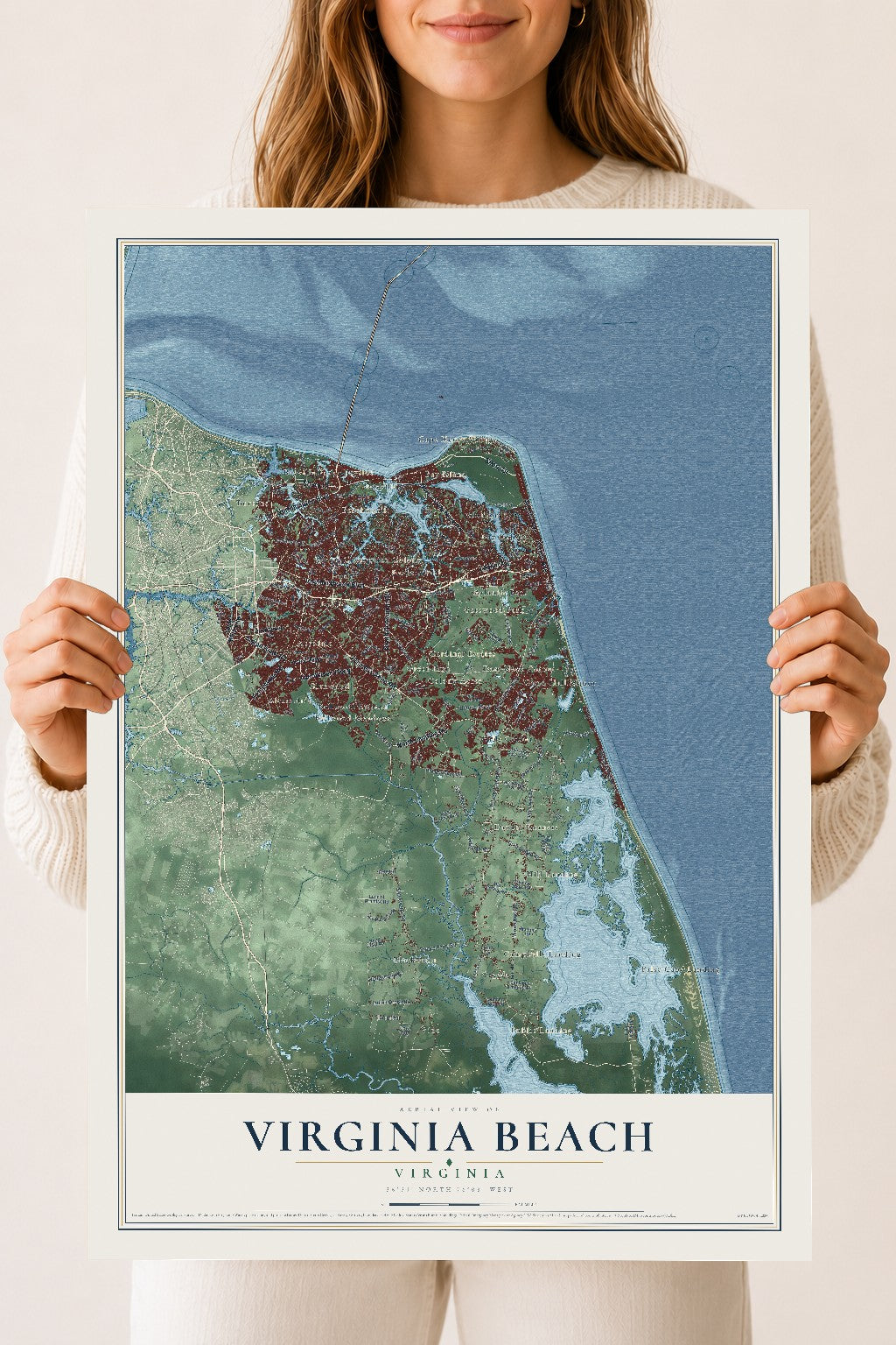 Map of Virginia Beach, Virginia, 18 x 24 inch unframed archival matte print