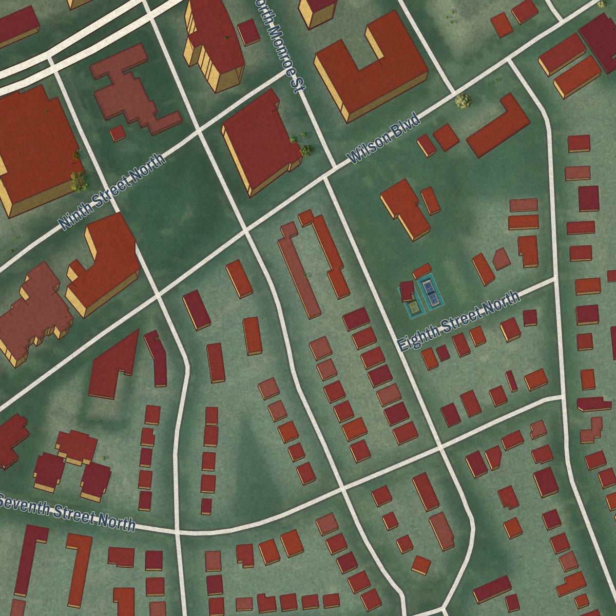 Close-up of the map of Virginia Square, Virginia print showing street and building detail