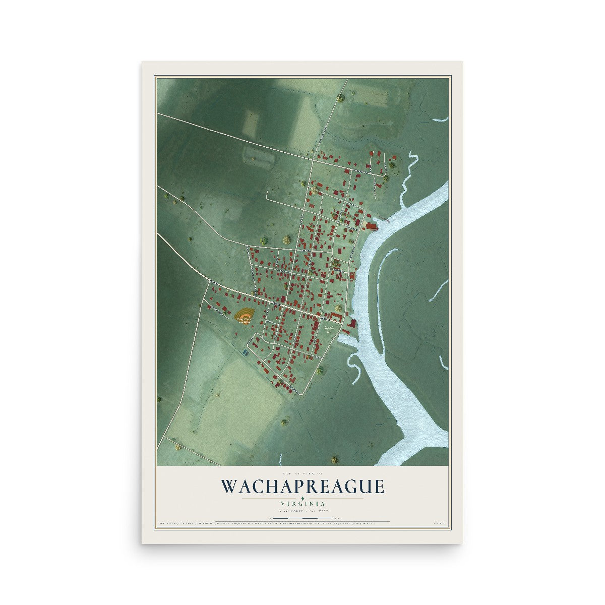 Map of Wachapreague, Virginia, 12 x 18 inch unframed archival matte print