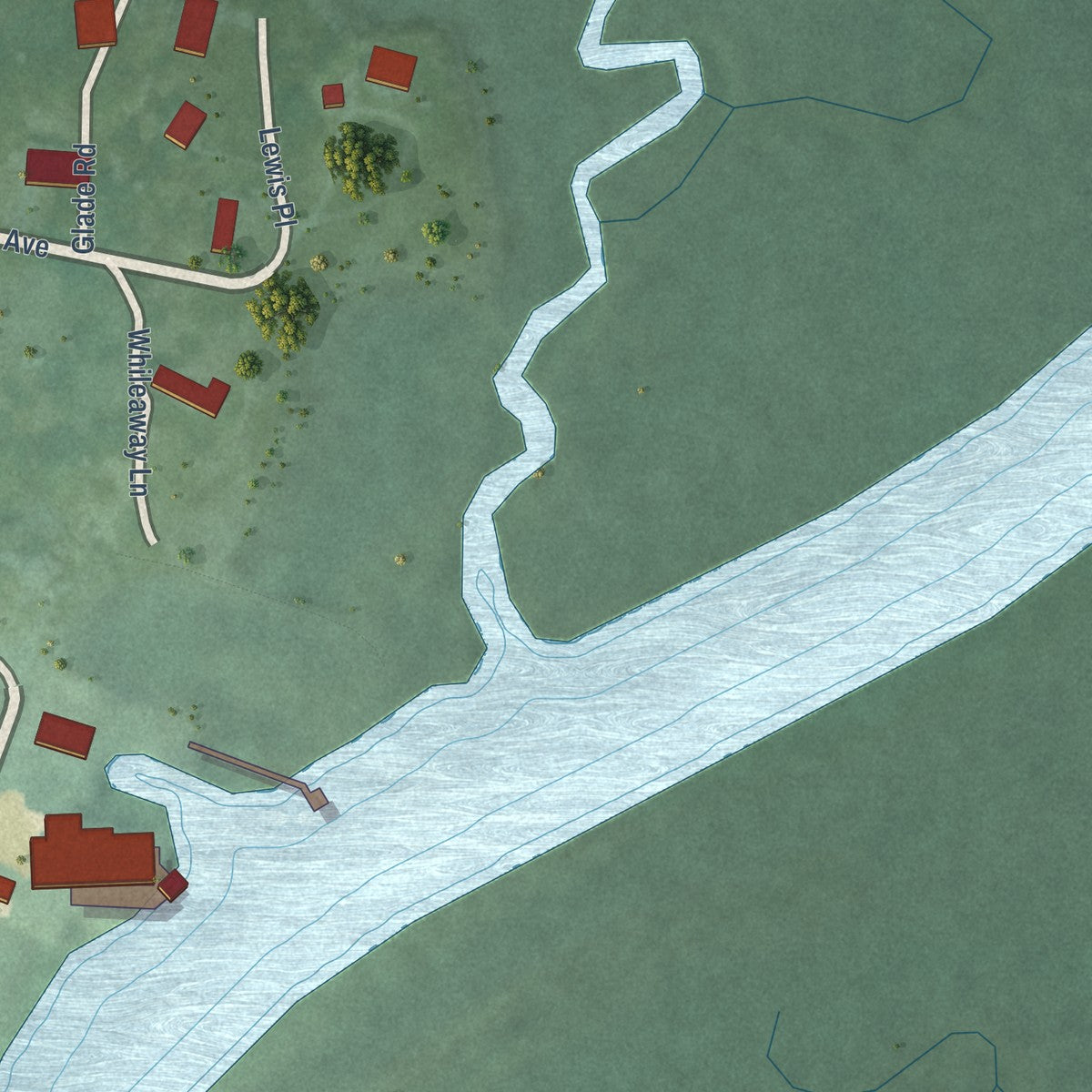 Second close-up of the map of Wachapreague, Virginia print showing more streets and buildings