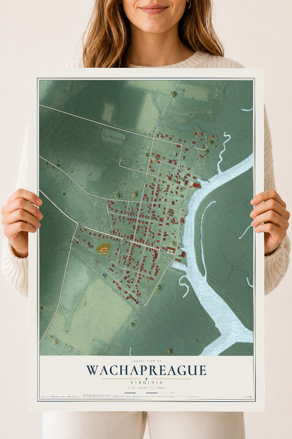 Map of Wachapreague, Virginia, 18 x 24 inch unframed archival matte print