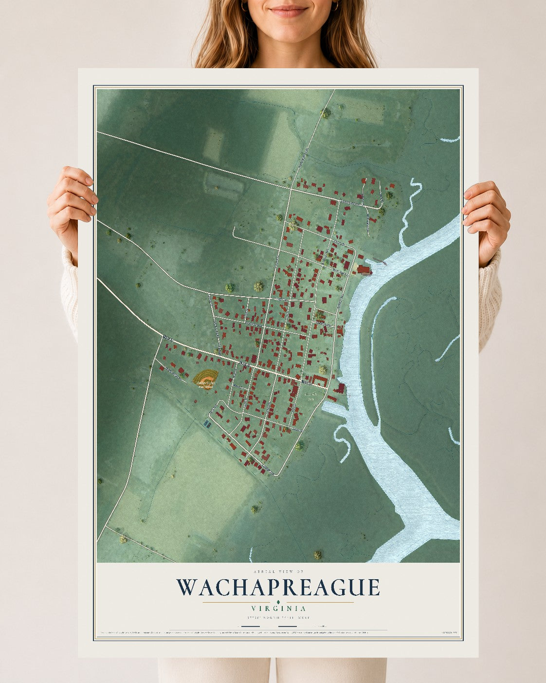 Map of Wachapreague, Virginia, 24 x 36 inch unframed archival matte print