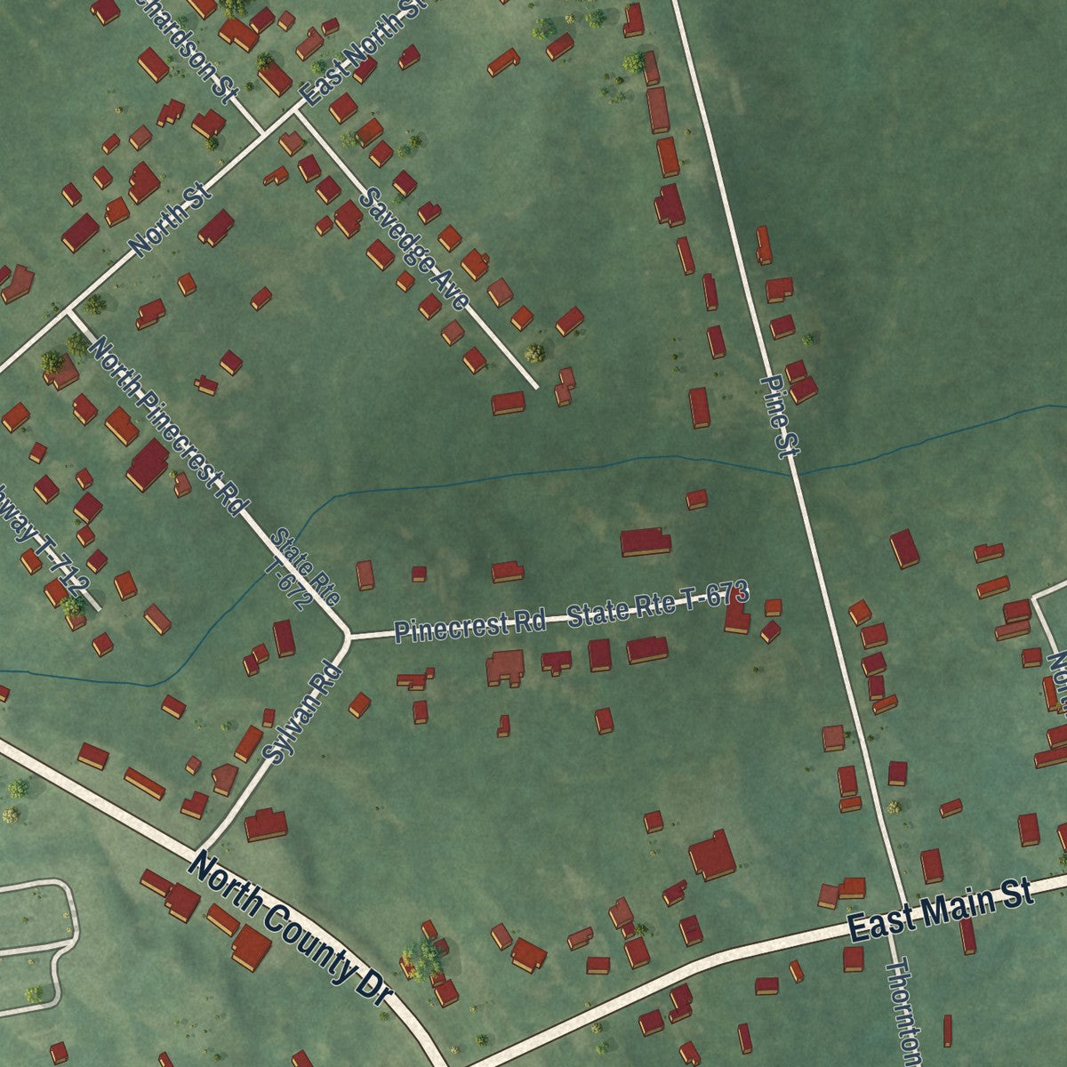 Second close-up of the map of Wakefield, Virginia print showing more streets and buildings