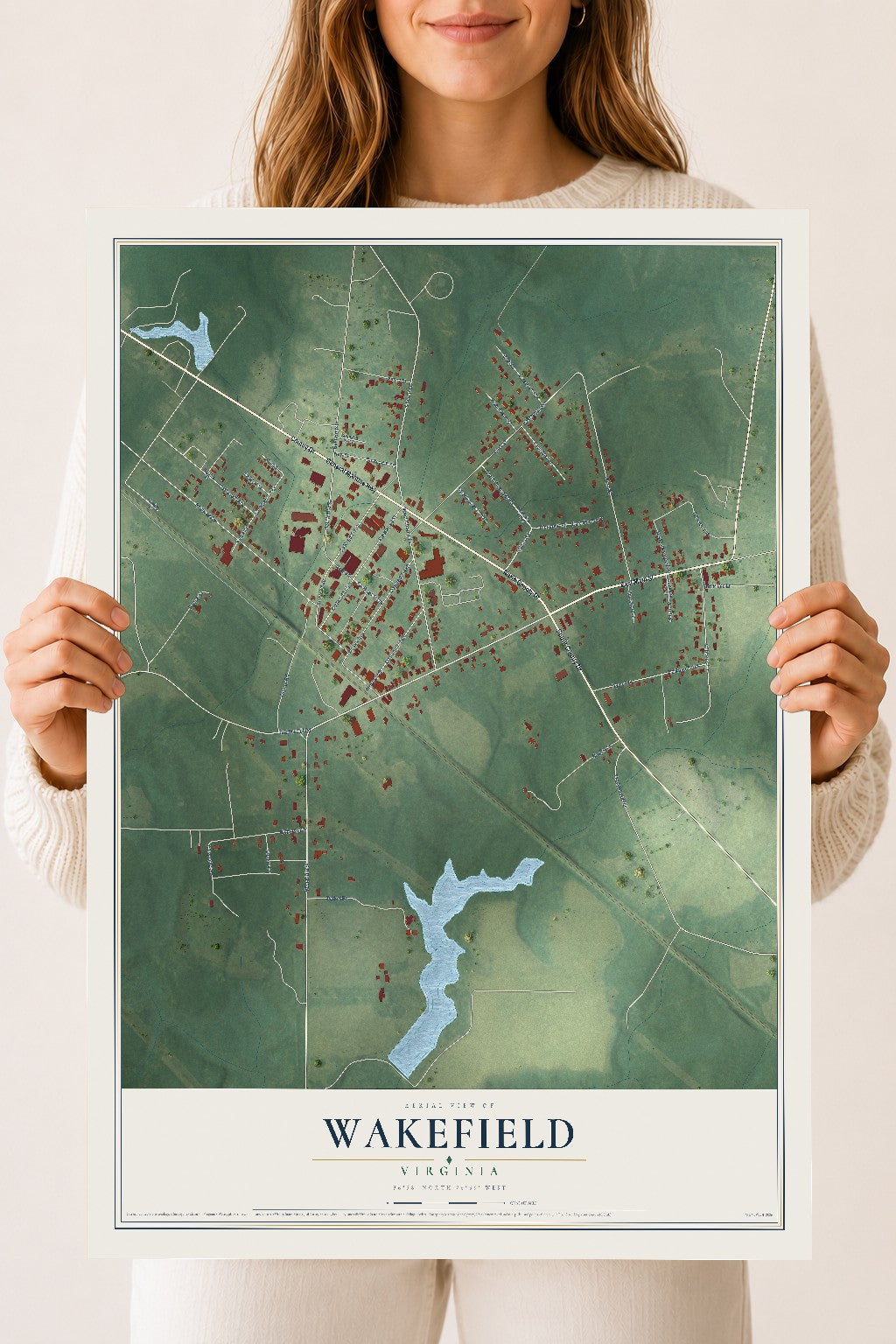 Map of Wakefield, Virginia, 18 x 24 inch unframed archival matte print