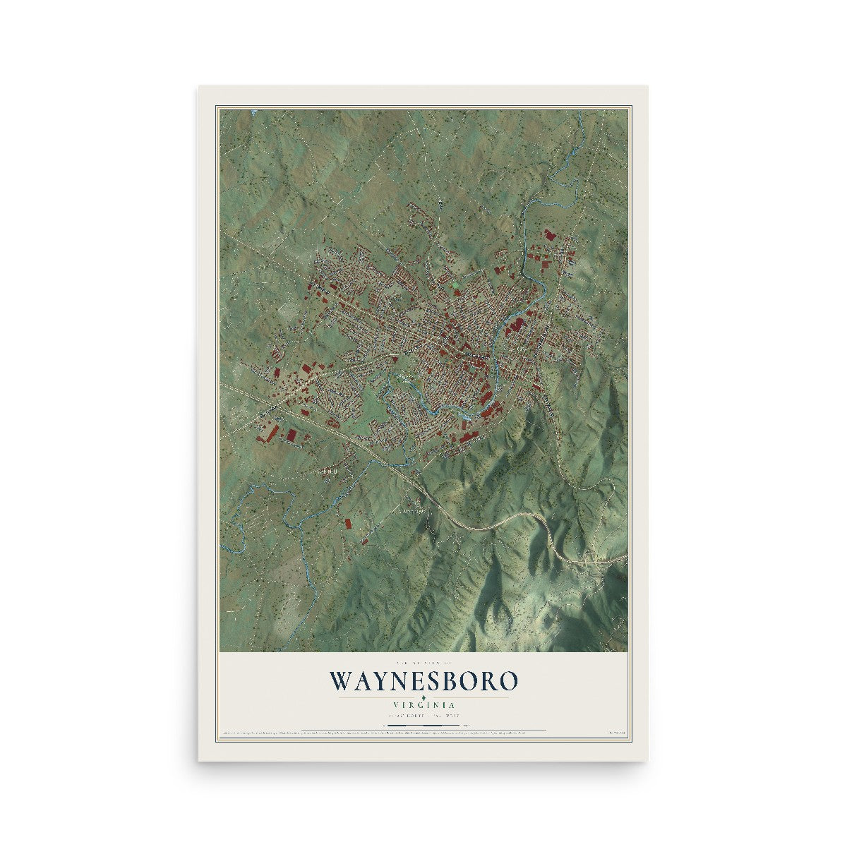 Map of Waynesboro, Virginia, 12 x 18 inch unframed archival matte print