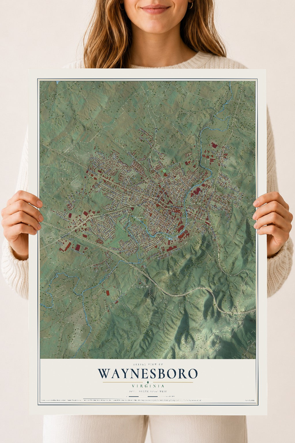 Map of Waynesboro, Virginia, 18 x 24 inch unframed archival matte print