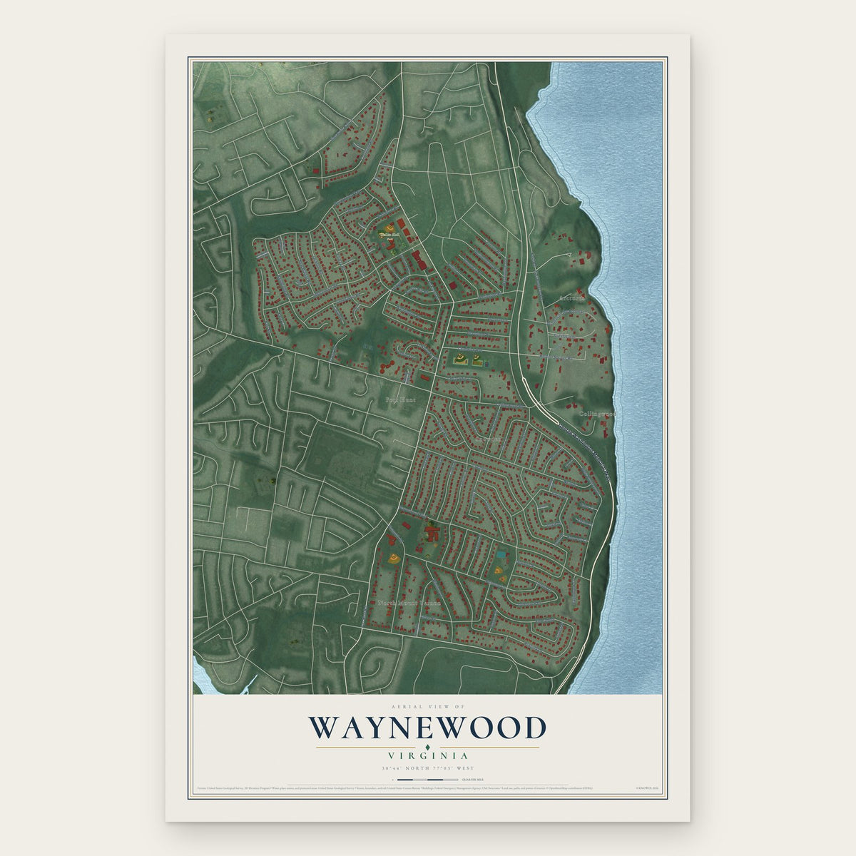 Waynewood, Virginia map print, the full design