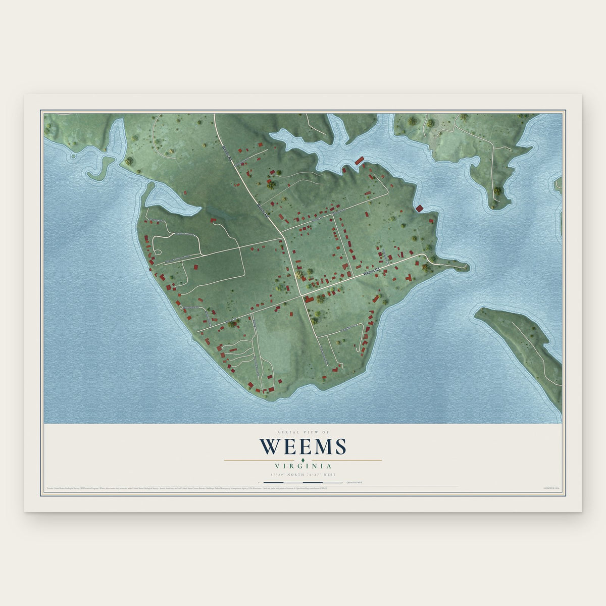 Weems, Virginia map print, the full design