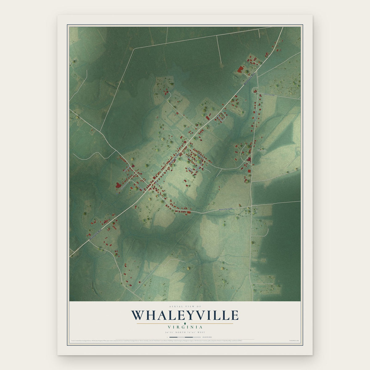 Whaleyville, Virginia map print, the full design