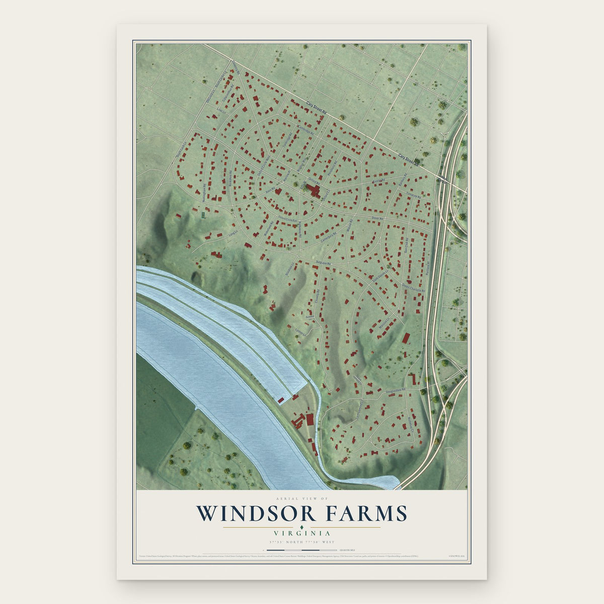 Windsor Farms, Virginia map print, the full design