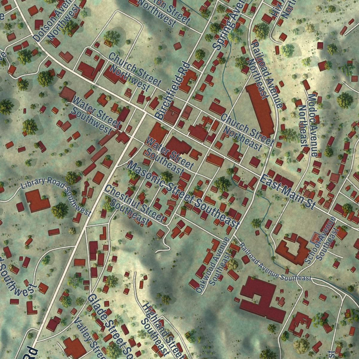 Close-up of the map of Wise, Virginia print showing street and building detail