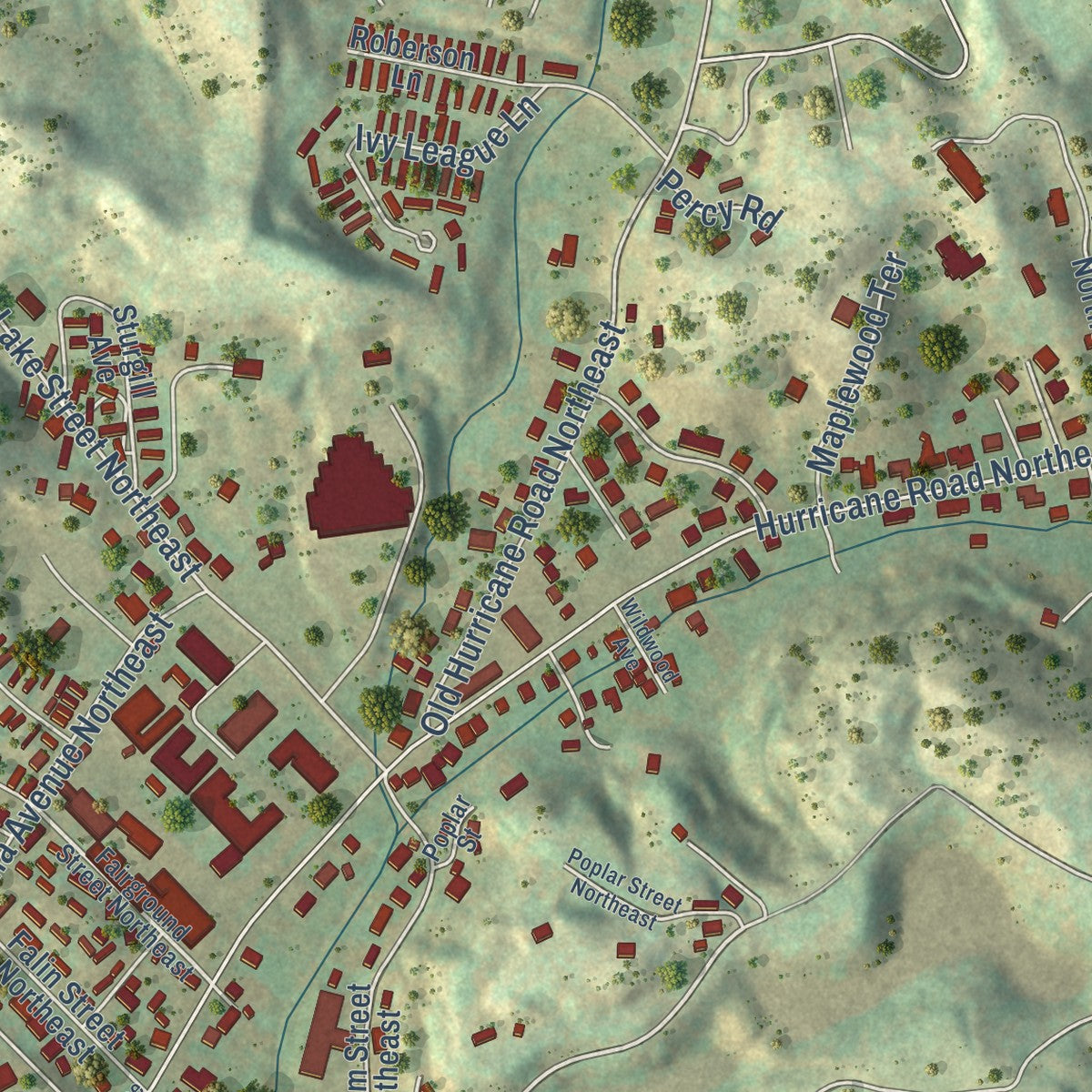 Second close-up of the map of Wise, Virginia print showing more streets and buildings