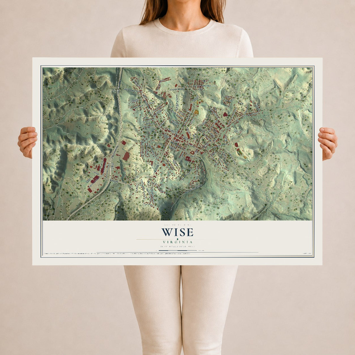 Map of Wise, Virginia, 24 x 36 inch unframed archival matte print