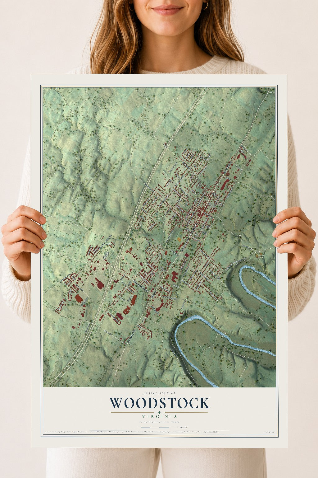 Map of Woodstock, Virginia, 18 x 24 inch unframed archival matte print