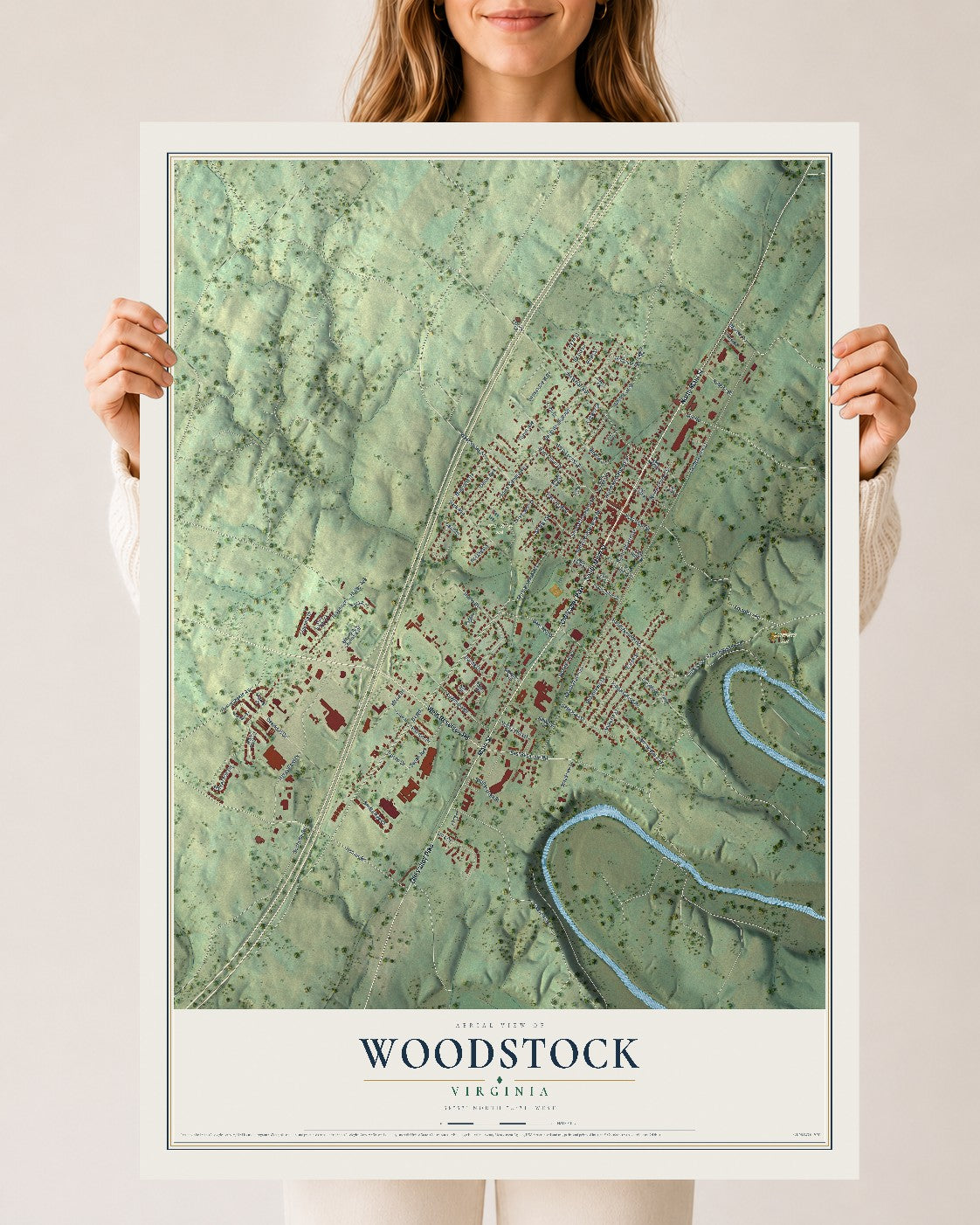 Map of Woodstock, Virginia, 24 x 36 inch unframed archival matte print