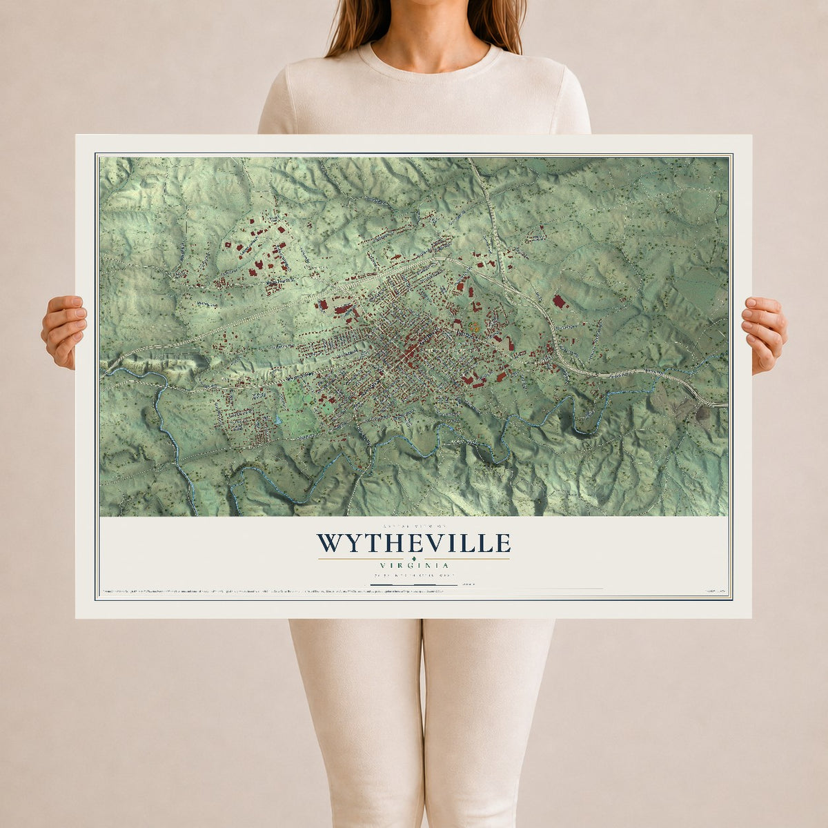 Map of Wytheville, Virginia, 24 x 36 inch unframed archival matte print