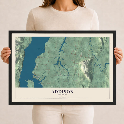Map of Addison, Vermont, 12 x 18 inch print in a black wood frame