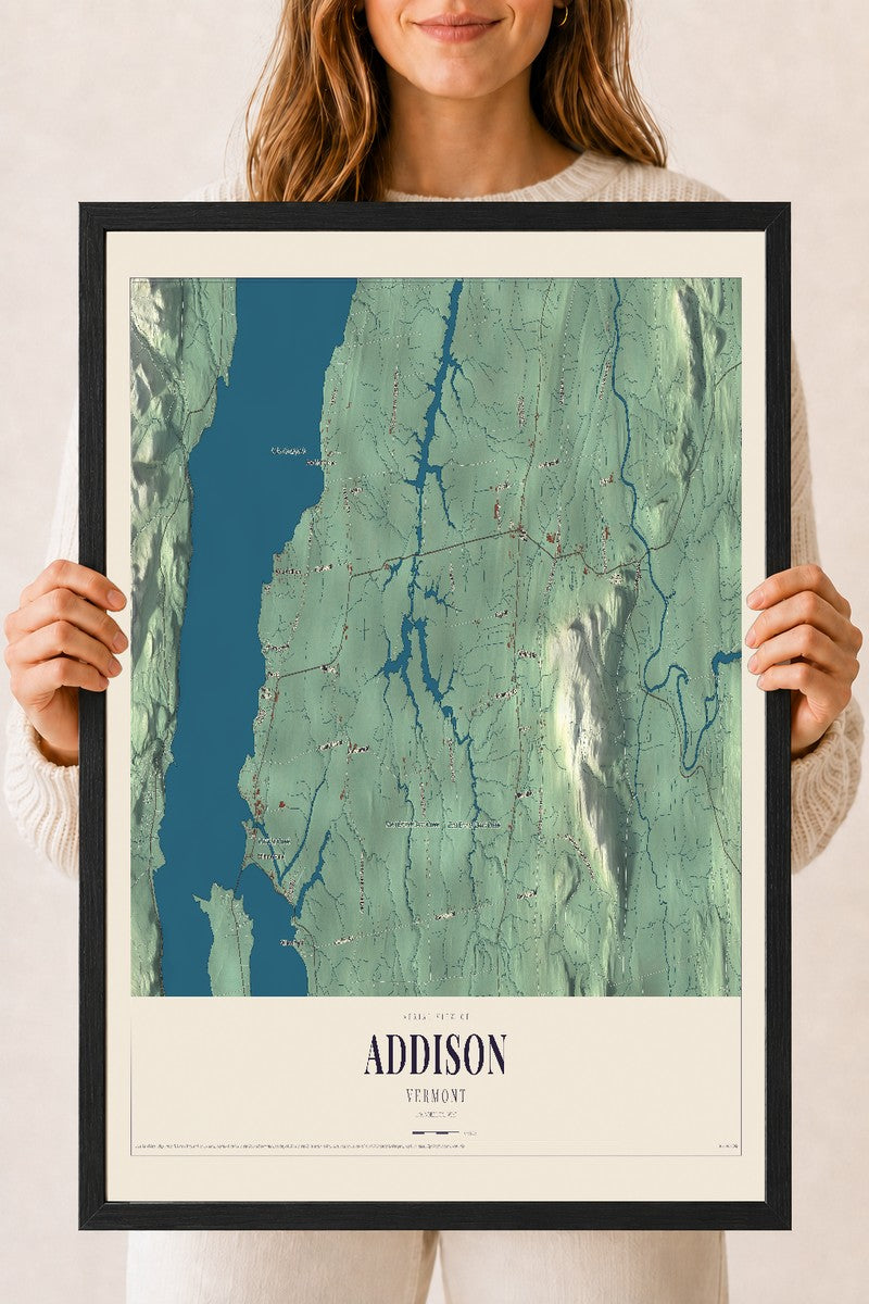 Addison, Vermont map print - 18 x 24 black Ayous wood frame