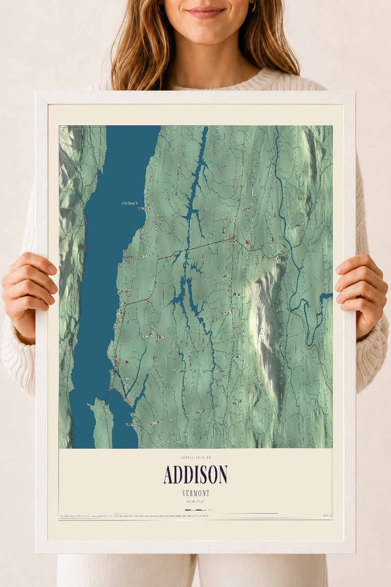 Addison, Vermont map print - 18 x 24 white Ayous wood frame