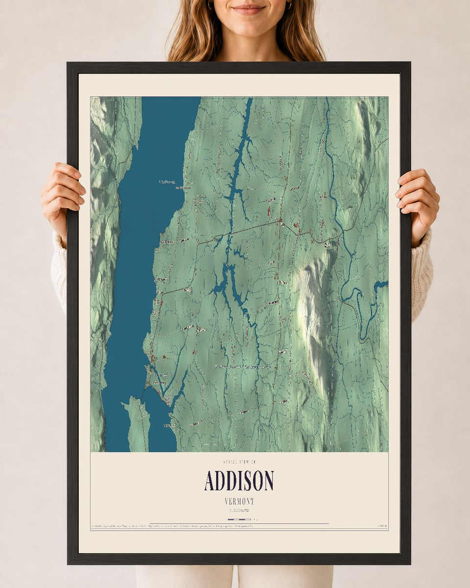Addison, Vermont map print - 24 x 36 black Ayous wood frame