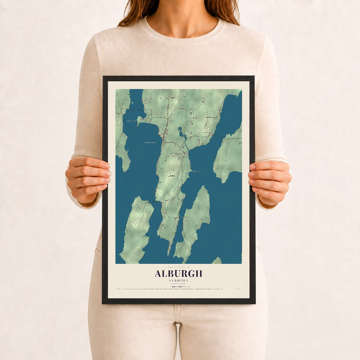 Alburgh, Vermont map print - 12 x 18 black Ayous wood frame