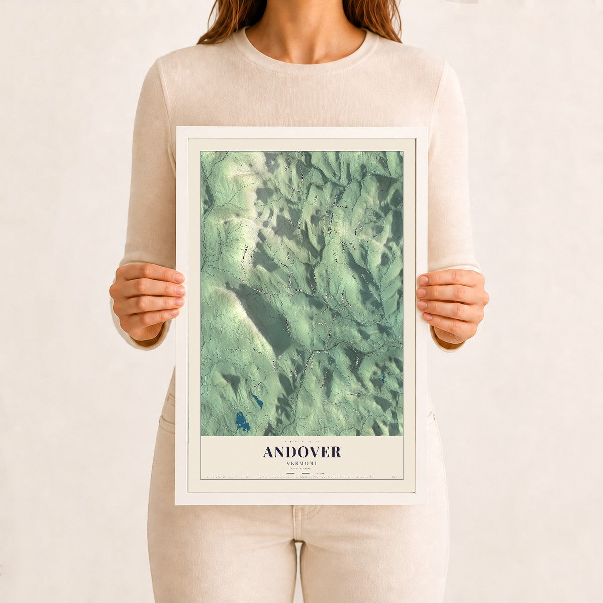 Andover, Vermont map print - 12 x 18 white Ayous wood frame