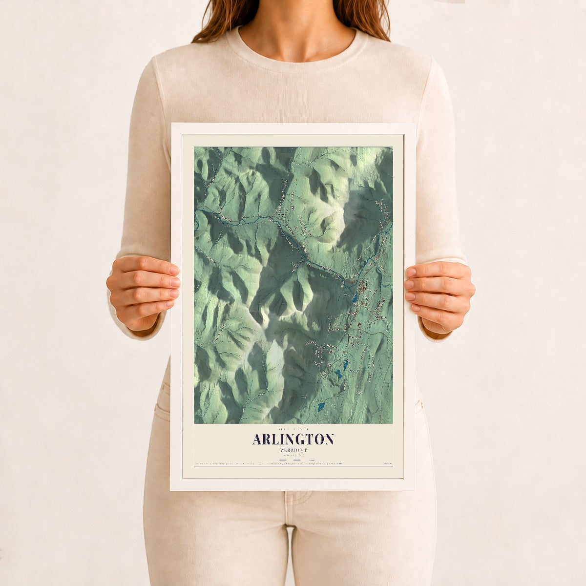 Arlington, Vermont map print - 12 x 18 white Ayous wood frame