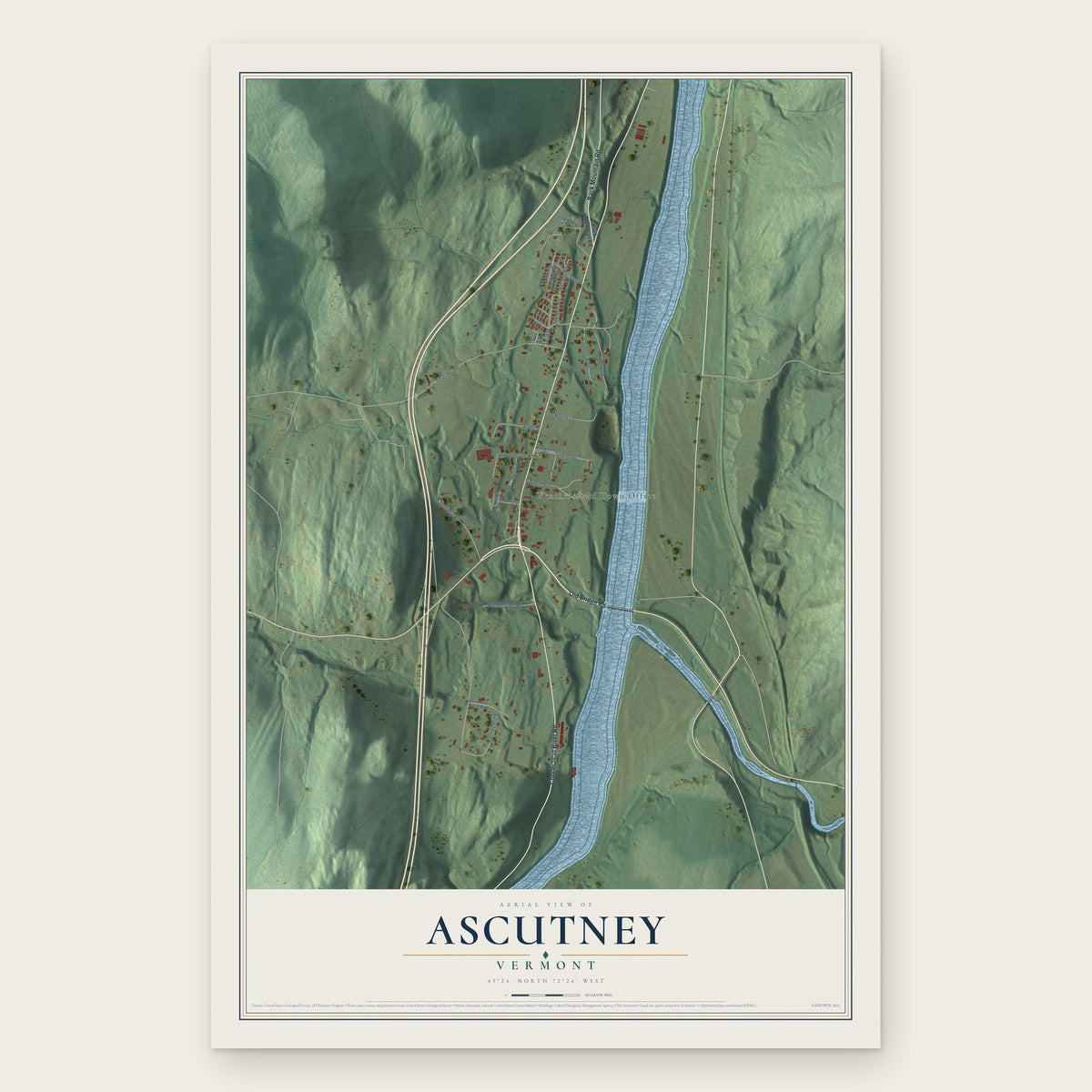 Ascutney, Vermont map print, the full design