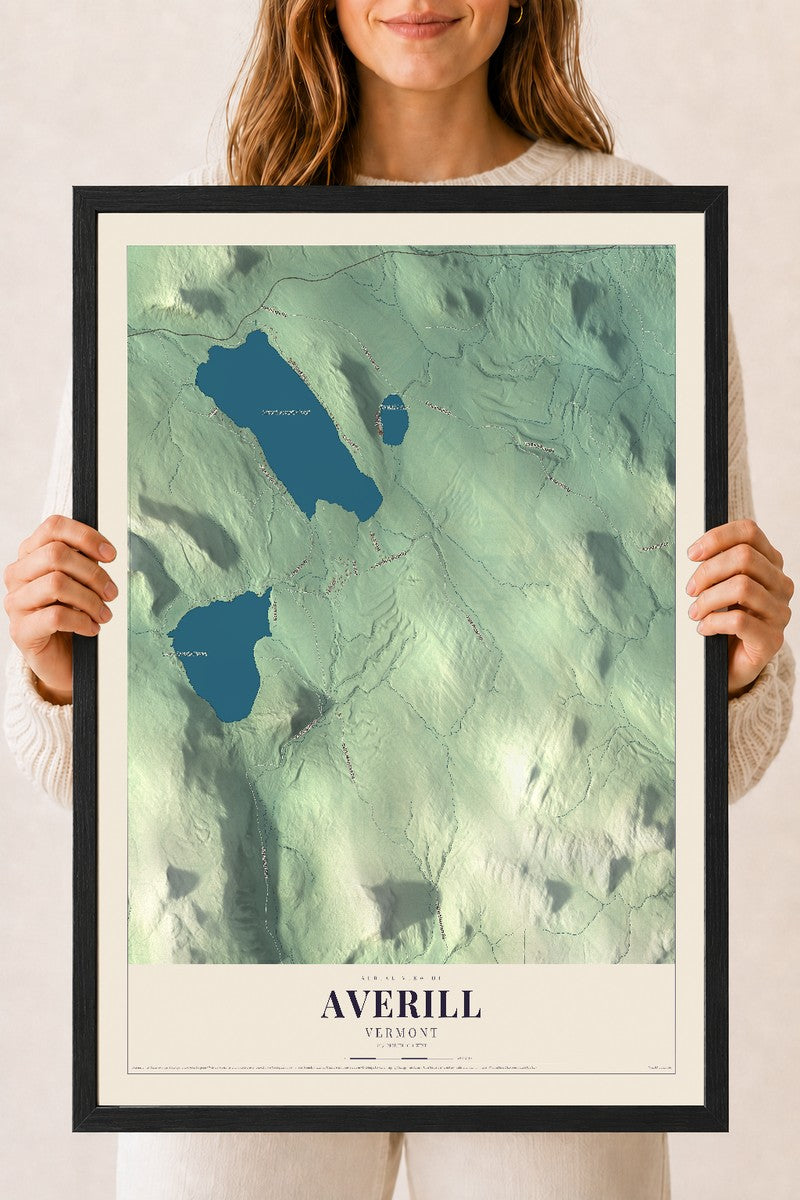 Averill, Vermont map print - 18 x 24 black Ayous wood frame