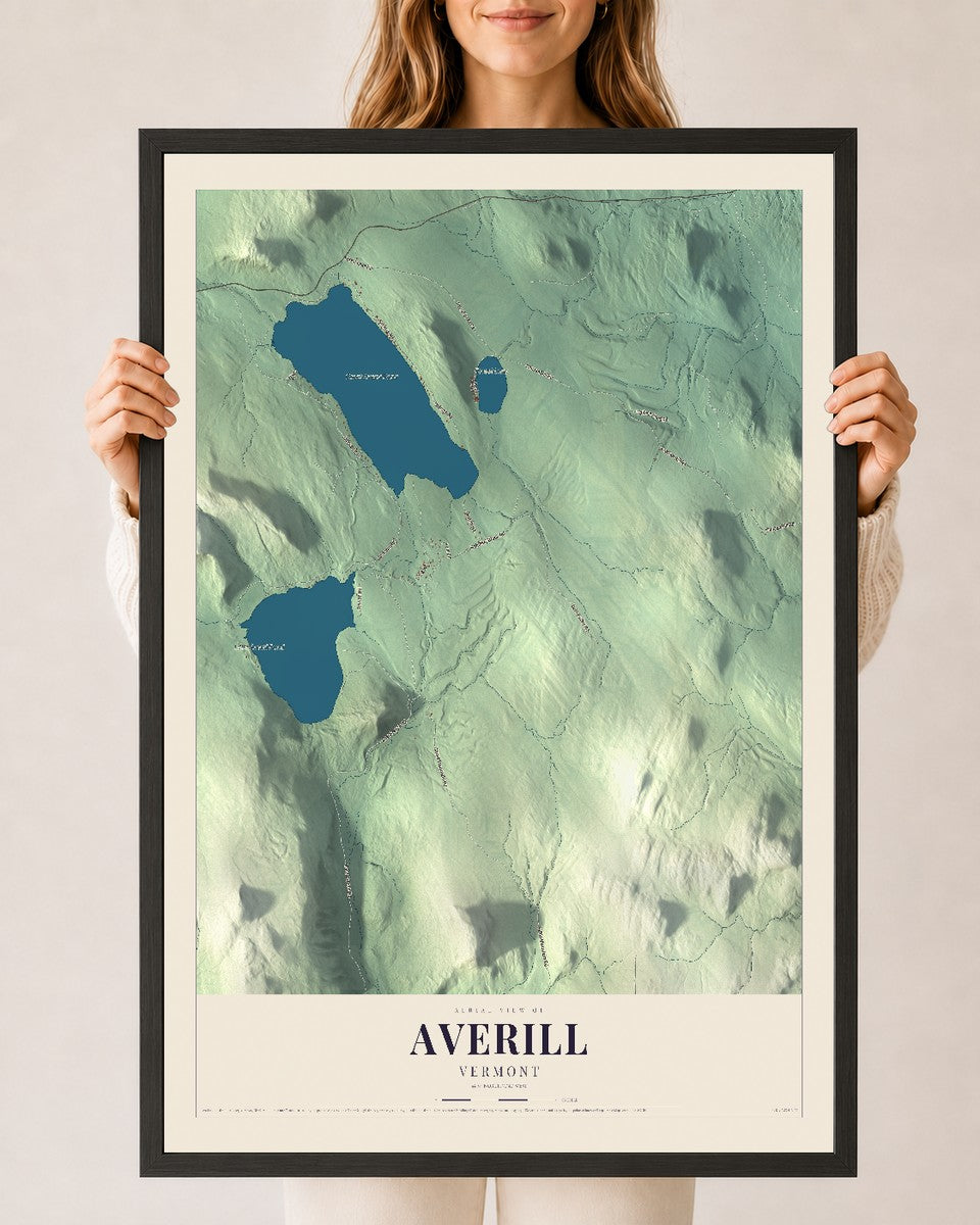 Averill, Vermont map print - 24 x 36 black Ayous wood frame