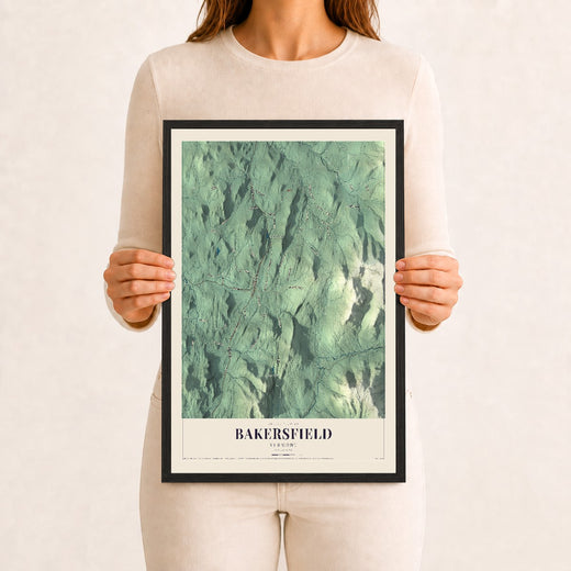Map of Bakersfield, Vermont, 12 x 18 inch print in a black wood frame