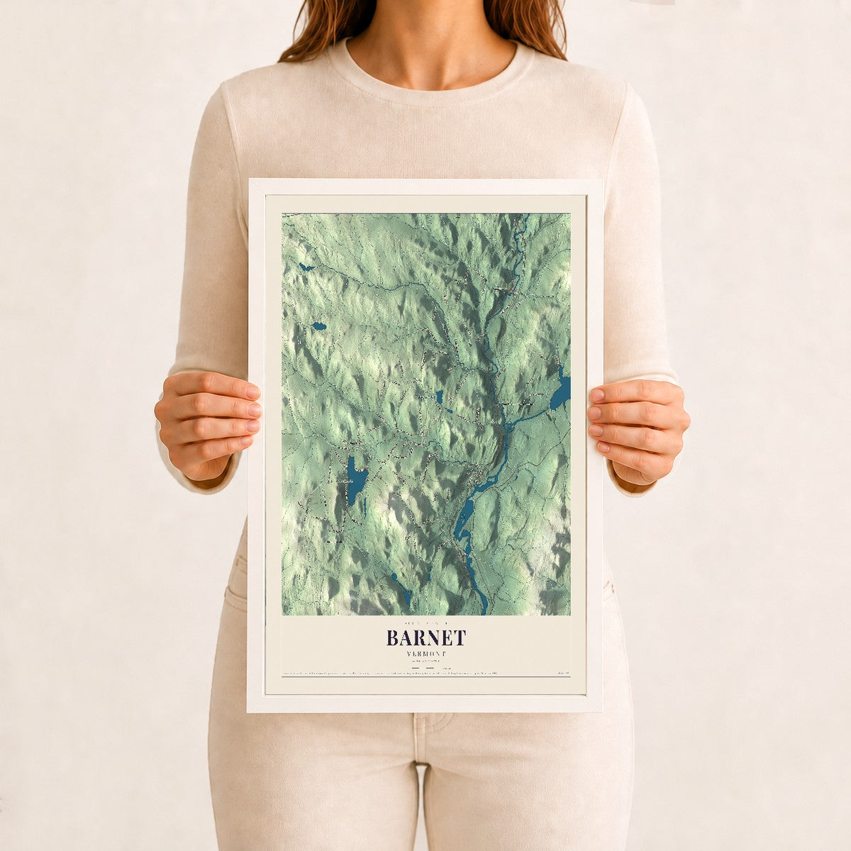 Barnet, Vermont map print - 12 x 18 white Ayous wood frame